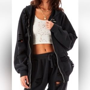 LF distressed zip up hoodie in Black. Oversized